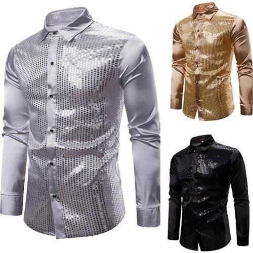 Mens brand new fashion personality business sequins solid color nightclub long-sleeve slim shirt men shirt long sleeve