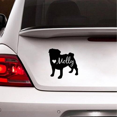 Pug Art Decor Decal Personalized Dog Name Vinyl Sticker , Custom Pet Dog Pug Silhouette Removable Decals Car Window Laptop Decor