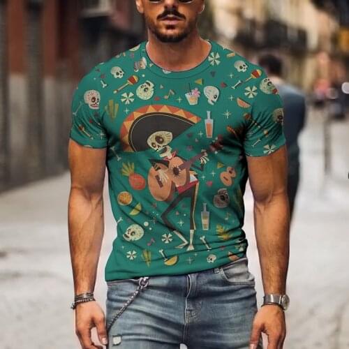2021 spring and summer new popular 3D printing skull pattern printing mens fashion T-shirt printing casual mens T-shirt