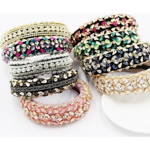 New Bling Baroque Rhinestone Headband Colorful Crystal Hairband Diamond Padded Luxury Headbands for Women Hair Accessories