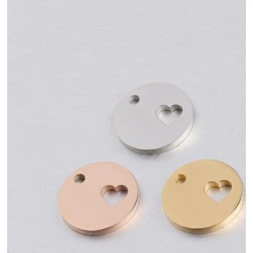 5pc 12mm Mirror finish Stainless steel Small Blank Hollow Heart Round Charm For Necklace DIY Women Handmade Jewelry Making