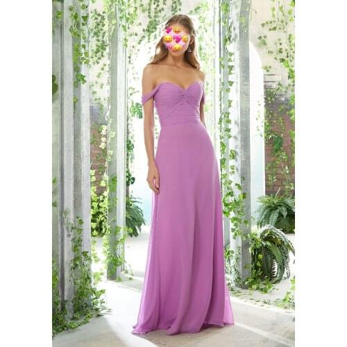 Boho Bridesmaid Dresses Cold Shoulder Sleeves purple chiffon Beach Wedding Party Dress off Shoulder Sweetheart