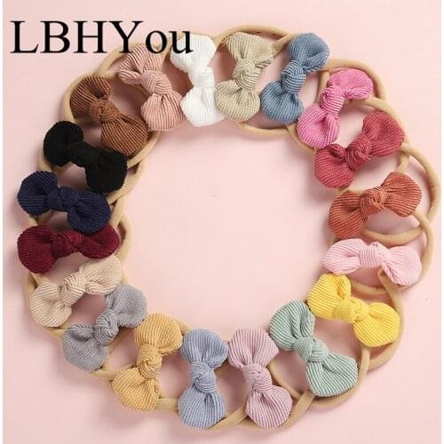 Knot Bows Girls Corduroy Bows Nylon Headbands Candy Style Newborn Baby Girls Knot Head Bands Toddler Soft Nylon Hair Accessories