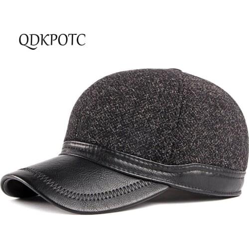 QDKPOTC Autumn Winter Middle Old Aged Baseball Caps Men Thicken Plus Velvet Keep Warm Ear Protection Hat Travel Leisure Felt Cap
