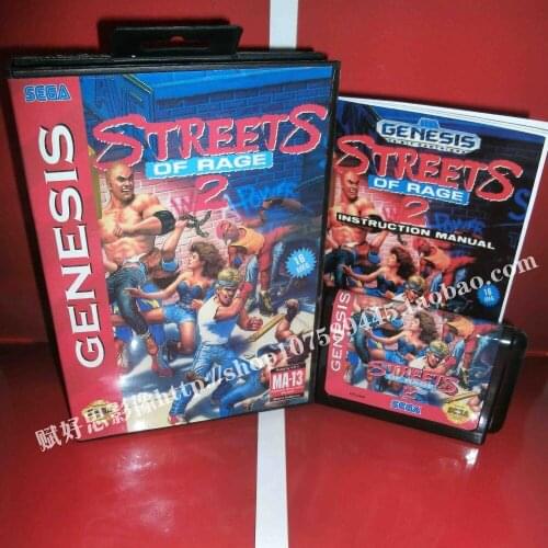 Sega MD game - Streets of rage 2 II with Box and Manual for 16 bit Sega MD game Cartridge Megadrive Genesis system