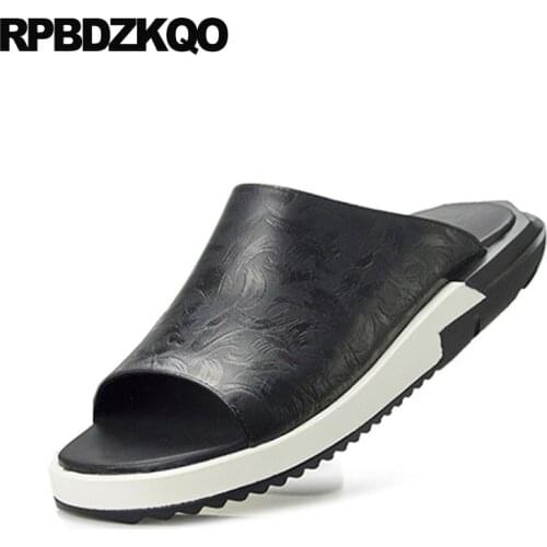 Sandals Slides Summer Italian Large Size Brown Slippers Designer Shoes Men High Quality 46 Flat Genuine Leather Black Slip On