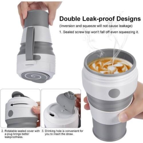 Silicone Collapsible Coffee Cup Composite Travel Mug Tea Coffee Cups With Leak-proof Lid Food Grade BPA FREE Foldable Water Cups