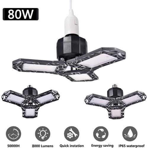 80W 72LED 8000LM 85-265V LED Garage Light Foldable Deformable Garage Ceiling Lamp 3 Panel Foldable Light