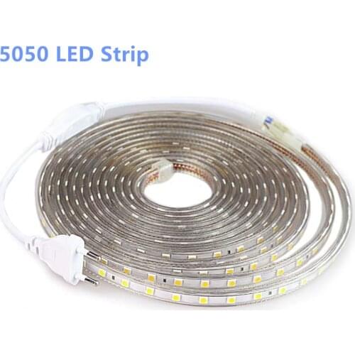 SMD 5050 AC 220V LED Strip Outdoor Waterproof 220V 5050 220 V LED Strip 220V SMD 5050 LED Strip Light 1M 2M 5M 10M 20M 25M 220V