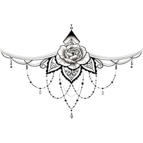 Sexy Temporary Tattoo Underboob Neck Tattoo Chest Jewelry Flowers Waterproof Tattoos Henna Lace Model Women Stickers Tattoo H8A9