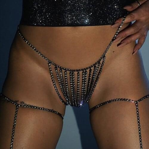 Rhinestone Simple Waist Round Body Chain Underwear Panties for Women Adjustable Crystal Thong Body Jewelry Sexy Accessories