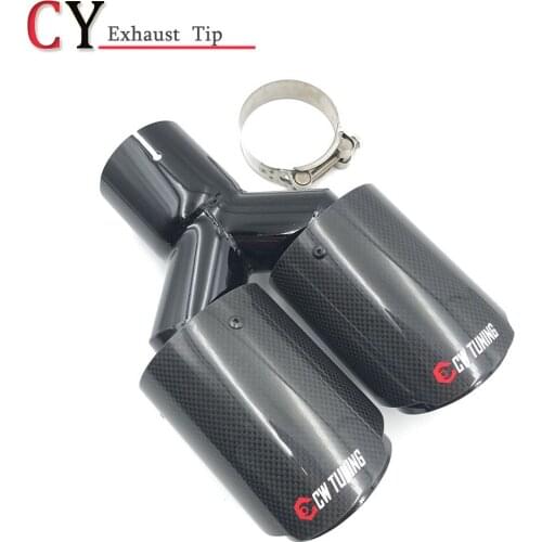 1Piece Glossy Carbon Fiber Round Exhaust Pipe Dual Exhaust Muffler Tip Tail Pipes Universal Straight Black Stainless Steel
