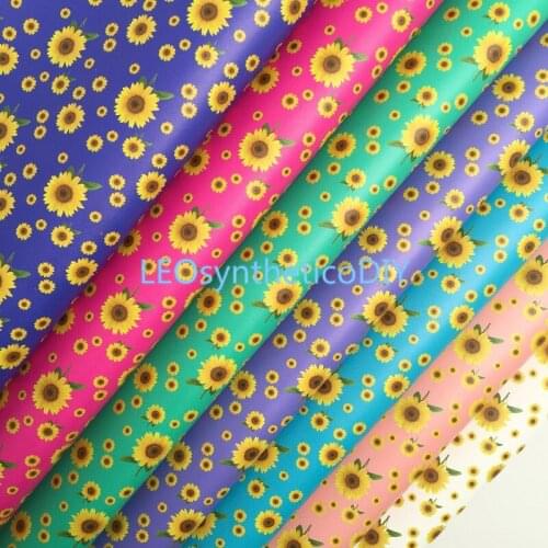 1PC 21X29CM Sunflowers Printed Synthetic Leather Fabric Leather Sheets, PU Leather For Making Bows LEOsyntheticoDIY T496