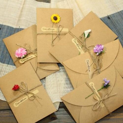 1PC Retro DIY Kraft Paper Invitation Greeting Card With Envelope Handmade Dry Flower Wedding Party Invitation Envelopes