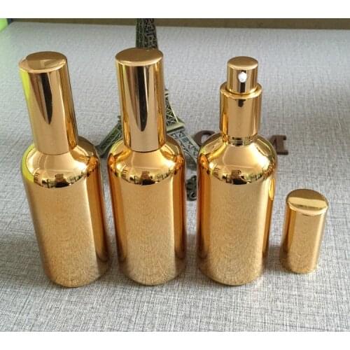 100ml golden glass body lotion Essential Oil spray pump bottles makeup refillable cosmetics bottles travel container packaging