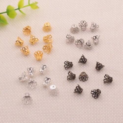 100pcs/lot 3 Sizes Gold/Silver Color Filigree Flower Bead Caps Connectors Fit Tassel Caps Jewelry Making End Flower Beads Cap