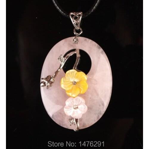 45X35MM Rose Pink Quartz Oval Shell Flower Bead Pendant 1PCS (No rope)