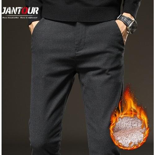 Winter Fleece Pants For Men Brand Thicken Warm Casual Trousers Fashion Pocket Black Gray Work Pant Pantalones Big Size 28-38