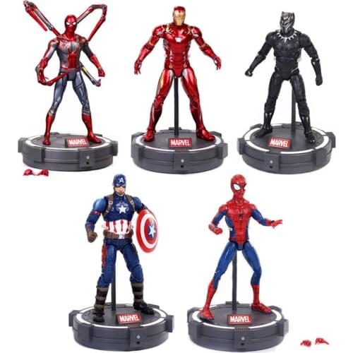 Disney Marvel 17CM The Avengers Action Figure Toy Iron Man Spiderman Captain America Thor War Machine Falcon Model Charged Toys