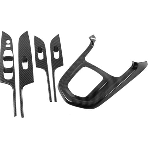 For Nissan Navara NP300 2016-2019 Window Glass Lift Switch Button Panel Cover & Carbon Fibre Car Gear Shift Knob Frame