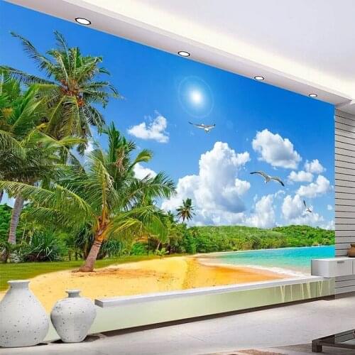 Photo Wall Paper Coconut Tree Sea View landscape Large Mural Living Room Sofa Bedroom Home Decor Wall Cloth Papel De Parede 3D