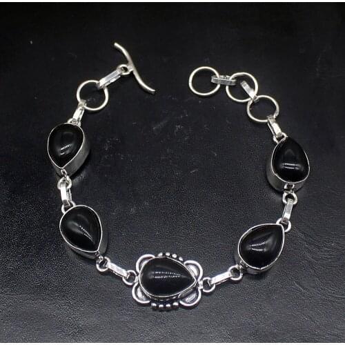 Gemstonefactory Jewelry Big Promotion Single Unique 925 Silver New Vintage Black Onyx Lady Women Link Bracelet 19cm 20213337