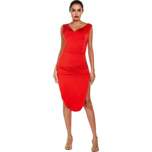 Hot Sale Woman Dance Costume Red Split Latin Dance Dress Adult Dance Dress High Quality XS-XL drop shipping
