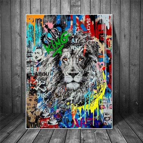Graffiti Art Lion Canvas Paintings on the Wall Art Posters and Prints Street Art Animals Pictures for Modern Home Wall Cuadros