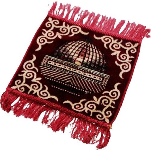 Islamic Turkish Velvet Prayer Rug with Fringe Tassel Ethnic Flocking Jacquard Muslim Ramadan Carpet Small Square Mat