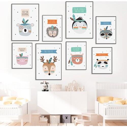 Fox Deer Raccoon Panda Pig Hedgehog Penguin Wall Art Canvas Painting Nordic Posters And Prints Wall Pictures Kids Room Decor