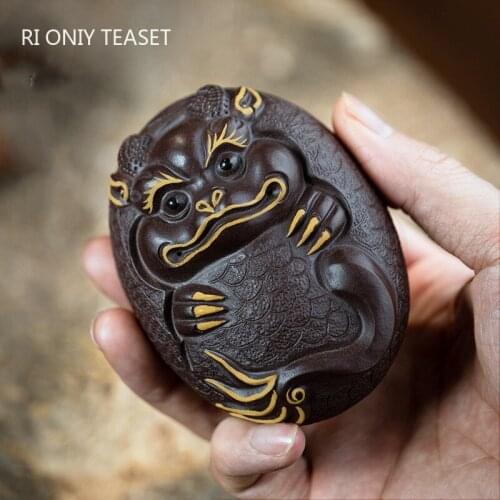 Chinese Yixing Purple Clay Tea Pet Cute Baby Dragon Statue Ornaments Handmade Tea Figurine Sculpture Crafts Teaware Decoration