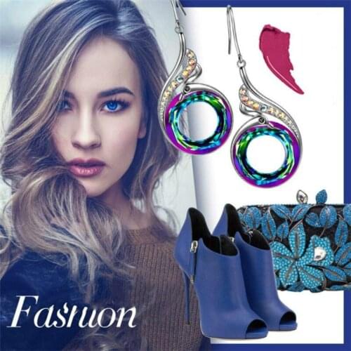 Crystals Dangle 2 Colors Trendy Drop Hook Wedding Jewelry Gift Womans Crystal Water Drop Gorgeous Colorful Peacock Gradient