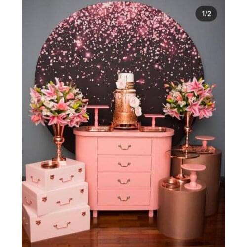 Round Panel circle background pink rose glitter black birthday party decor wedding bridal shower candy dessert table banner