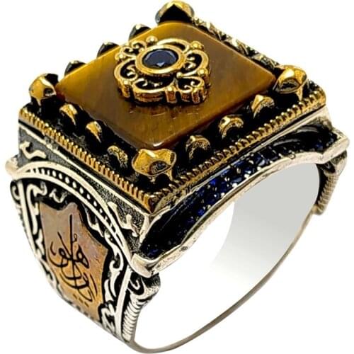 Eye of the Tiger Natural stone Square Ring ottoman ring 925 sterling silver ring gift for boyfriend Inactive