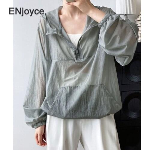 Summer Sunscreen Pullovers Sweatshirt Women Korean Style Thin Hoodie Tops Vintage Casual Loose Gray Outdoor Breathable Clothes