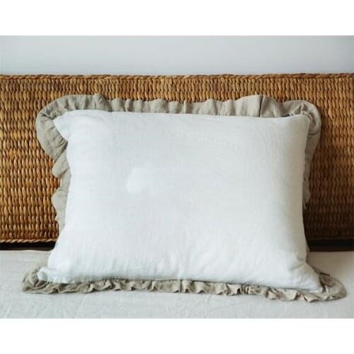 Washed French Ruffle lLinen Pillowcase Pillow Cases Shams Pure Stonewashed Bed Linen Pillowcases Christmas 20"x30" 2pcs