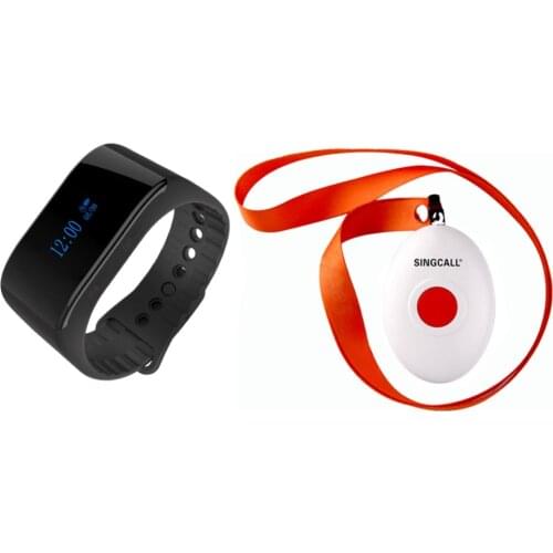 SINGCALL Wireless Hospital Medical Call System,1 Bracelet Mobile Waterproof Receiver, 1 Necklace Pager for Home Caring