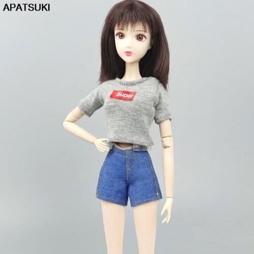 Fashion Grey Crop Shirts For Barbie Doll Clothes Short Tops Outfits For Blythe Dolls Accessories 1/6 BJD Dollhouse Kids DIY Toys