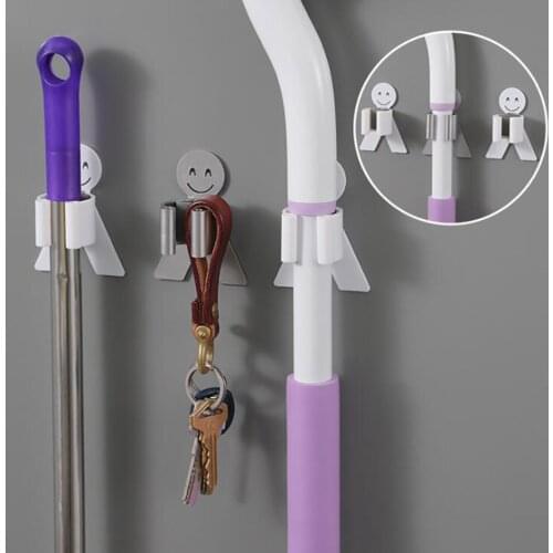 Cartoon Mop Holder Key Umbrella Bags Hanger Rack Wall-Mounted Boom Gripper Kitchen Bathoom Hanging Hook