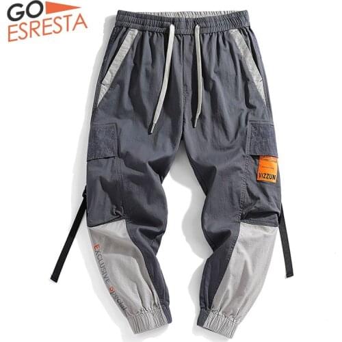 Goesresta Tide Brand Ribbon Cargo Pants Men Hip Hop Joggers Korean Streetwear Trousers Casual Harajuku Loose Track Pants Men