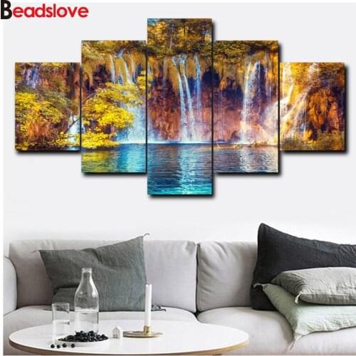 5 Piece Forest Lake Scenery Diamond Embroidery 5D Diamond Painting Rhinestone Pictures DIY Diamond Mosaic Painting