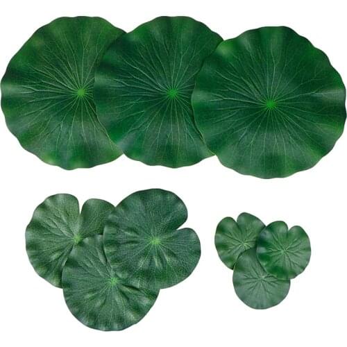 Pack Of 9 Artificial Floating Foam Lotus Leaves Water Lily Pads Ornaments Green | Perfect For Patio Koi Fish Pond Pool Aquariu