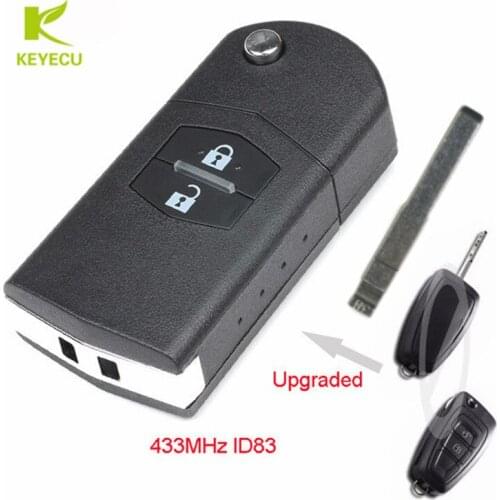 KEYECU Upgraded Flip Remote Car Key Fob 2 Button 433MHz ID83 for Mazda BT50 UP 10/2011 - 09/2015 Uncut HU101 Blade
