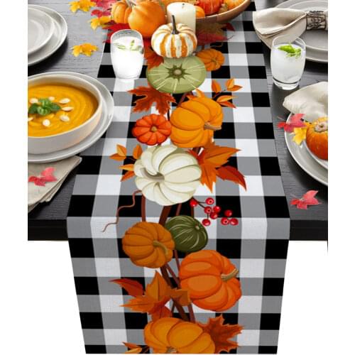 Autumn Pumpkin Maple Leaf Modern Table Runners Holiday Party Wedding Decoration Tablecloth Living Room Dining Table Accessories