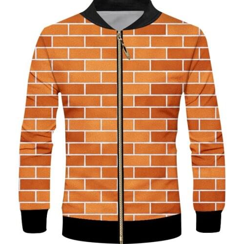 IFPD EU Size 3D Print Red Brick Wall Soprts Zipper Jackets Tops Men/Women Long Sleeves Coats Casual Brick Splicing Jackets Homme