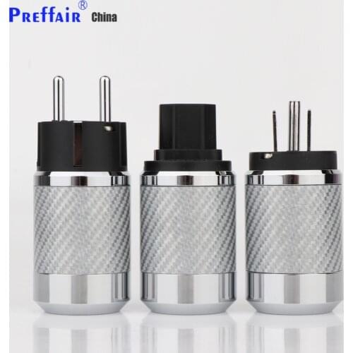 Preffair WCF2-R Hi-End Carbon Fiber Rhodium Plated EU/US Power Cable Plug IEC Connector Female male HIFI DIY Mains Power Cable