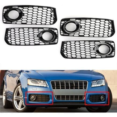 Topteng L+R Fog Light Grill Grille With Trim For Audi A5 S-Line S5 B8 RS5 2008-2012 Honeycomb Fog Light Grilles Car Parts