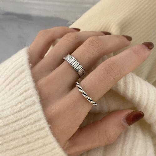 925 Sterling Silver Geometric Thai Silver Rings for Women Twisted Lines Adjustable Rings Jewelry New