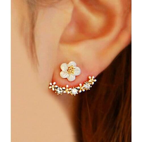 Fashion Crystal Jewelry Cute Cherry Blossoms Flower Stud Earrings for Women Imitation Pearl Small Daisy Earrings Brincos 2018