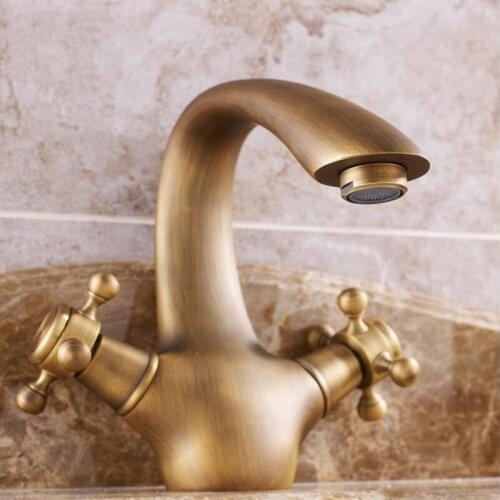 Basin Faucets Antique Single Hole Basin Faucet Hot and Cold Copper Full of European Faucet